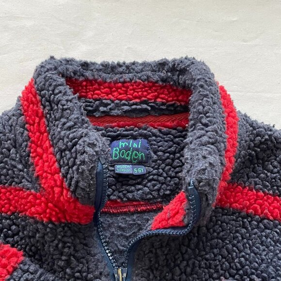 Mini Boden Navy Red Striped Sherpa Pullover size 5-6 - Picture 6 of 7